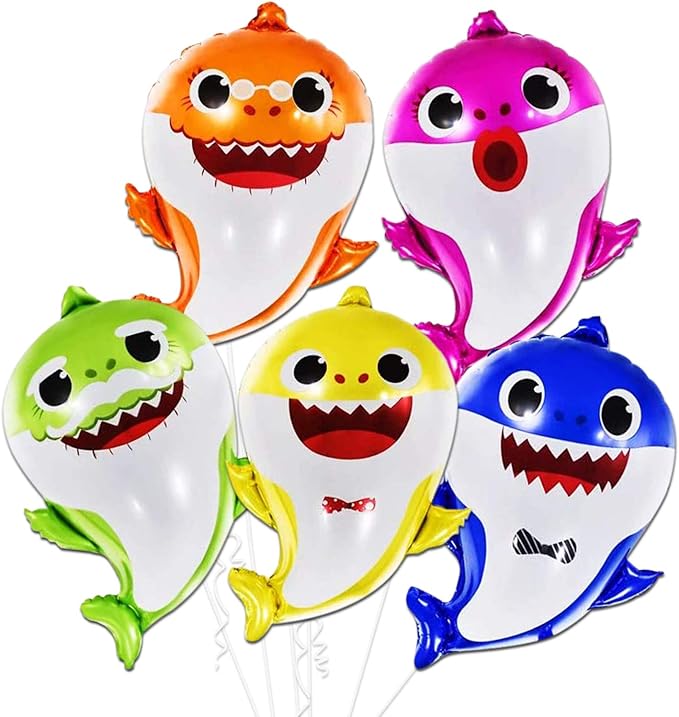 KATCHON Pack of 5, Baby Shark Balloons Set - Big, 25 Inch | Baby Shark Foil Balloon for Baby Shark Birthday Decorations | Under The Sea Balloons for Baby Shark Party Decorations | Baby Shark Party Supplies - Image 1